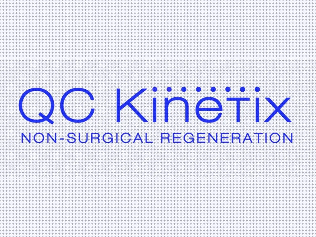 The QC Kinetix mark, in cobalt and paper